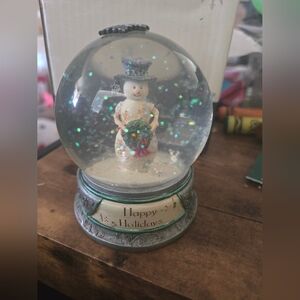 Birch Hearts snowman snow globe